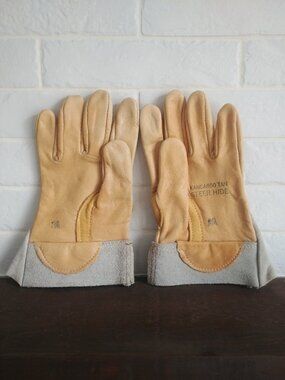 Men's Medium Steer Hide leather work gloves kangaroo tan and grey